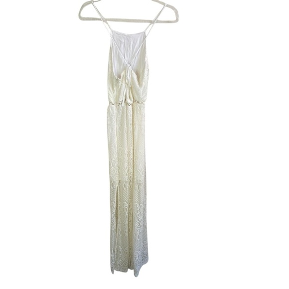 Hollister Ivory Crochet Lace Strappy Halter Maxi Dress Long Slit SZ XS - Picture 13 of 15
